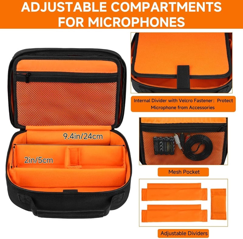 MRINCA 3 Slots Microphone Case for Wireless Microphones, Carrying Bag with Padded Interior for Mics Up to 9.4" (Must Lay Flat), Max Height 6.7", Compact Storage Organizer for Receiver & Accessories - Image 4